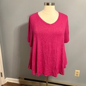 Lane Bryant 22/24 Hot Pink V-Neck Short Sleeve Tee- swing